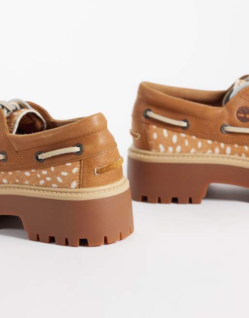 Timberland Stone Street platform 3 eye boat shoes in mid brown full grain, 4 of 4