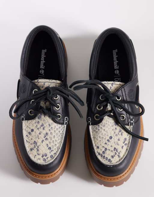 Timberland Stone Street platform 3 eye boat shoes in suede snake print, 3 of 4