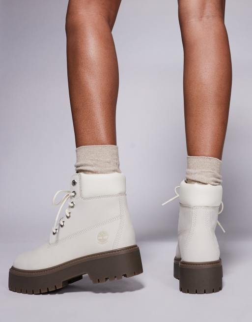 ショートブーツ・ブーティ TIMBERLAND Woman Flat ankle boots White TB0A2H3C EX41 Women's Allington Heights 6-Inch Boots - Wheat Nubuck