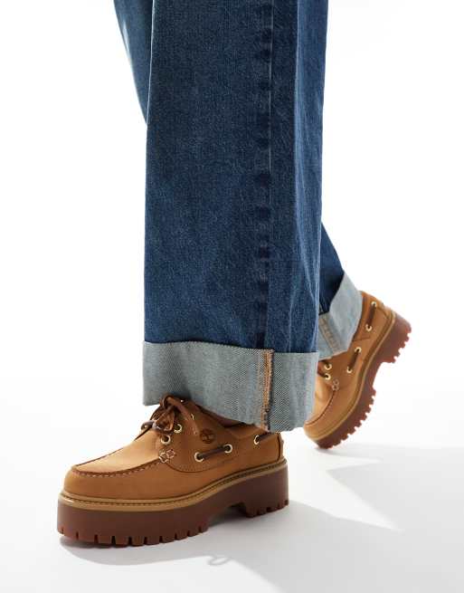 Timberland – Stone Street – Pszenicznobrązowe klasyczne buty żeglarskie z nubuku z 3 oczkami na platformie