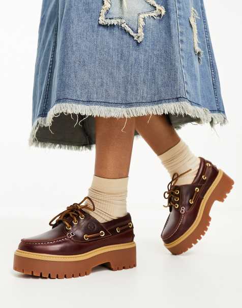 Timberland - Stone Street - Scarpe da barca in pelle pieno fiore bordeaux con 3 occhielli e plateau - view 1