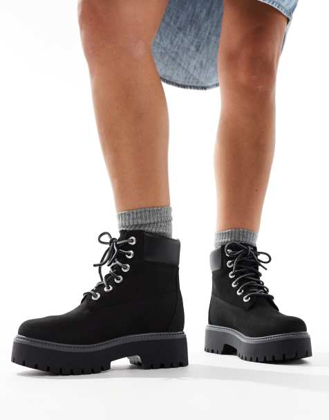 Timberland - Stone Street - Scarponcini rialzati neri in nabuk da 6" - view 1