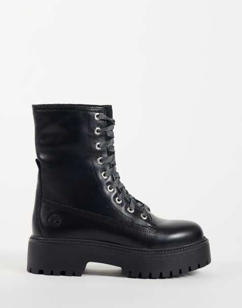 Timberland Stone Street stivaletto mid stringato in pelle pieno fiore nera - view 1
