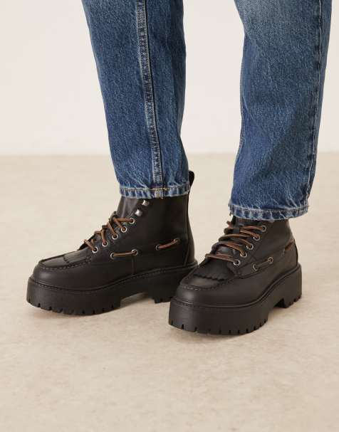 Timberland - Stone Street - Stivali a 7 occhielli neri in pelle con suola platform - view 1