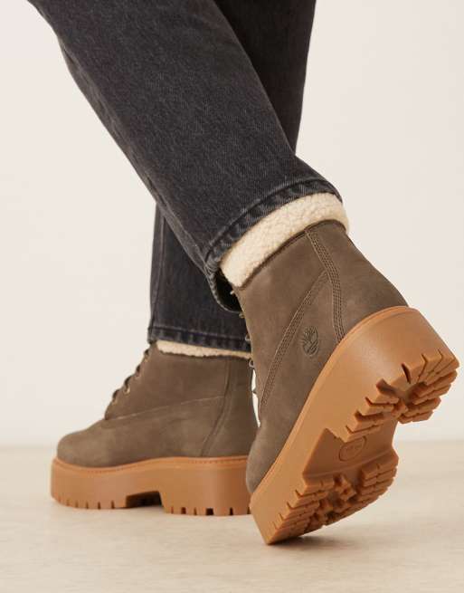 Timberland - Stone Street - Stivali da 6" marrone scuro in pelle con interno in pile borg e suola platform, 4 di 4