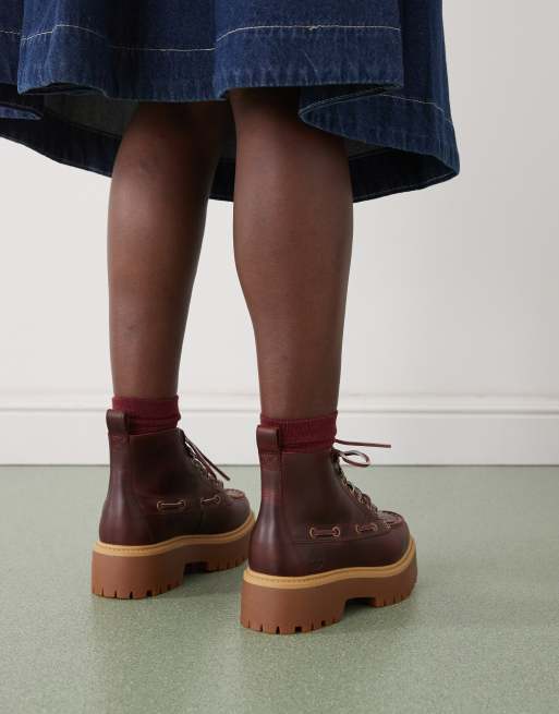 Timberland - Stone Street - Stivali stringati bordeaux con suola rialzata e 7 paia di occhielli, 3 di 4