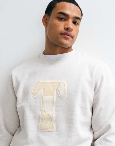 Timberland sudadera de cuello redondo con aplique "patchwork t" en jaspeado avena claro - view 1
