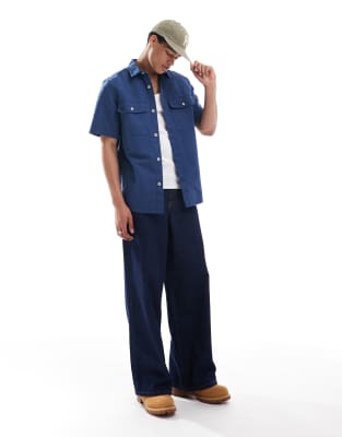 Timberland - Surchemise style utilitaire en coton et lin - Denim foncé-Bleu