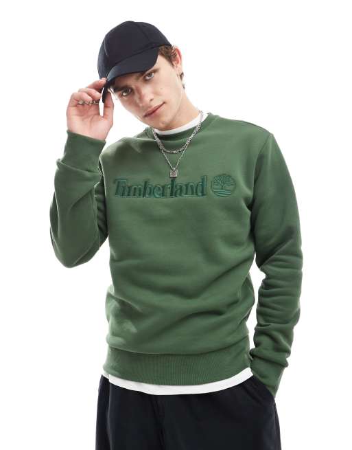 Timberland - Sweatshirt met geborduurd geschreven logo in donkergroen
