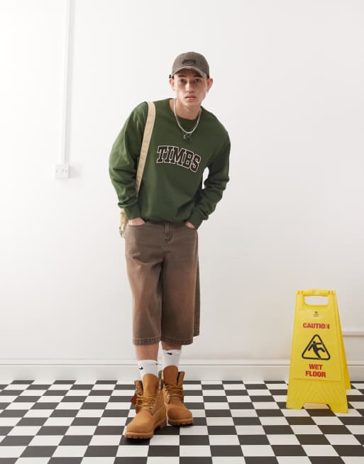 Timberland - Sweatshirt met geschreven bouclé logo op de borst in donkergroen, 2 van 4