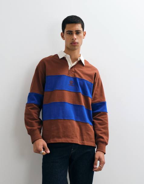Timberland sweatshirt met lange mouwen en rugbykraag in brownout/surf the web - view 1