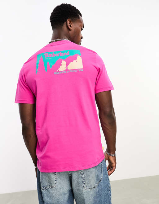Timberland - T-shirt à imprimé montagne au dos - Rose