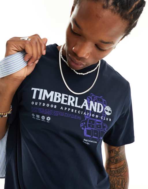 Timberland - T-shirt à imprimé nature - Bleu marine