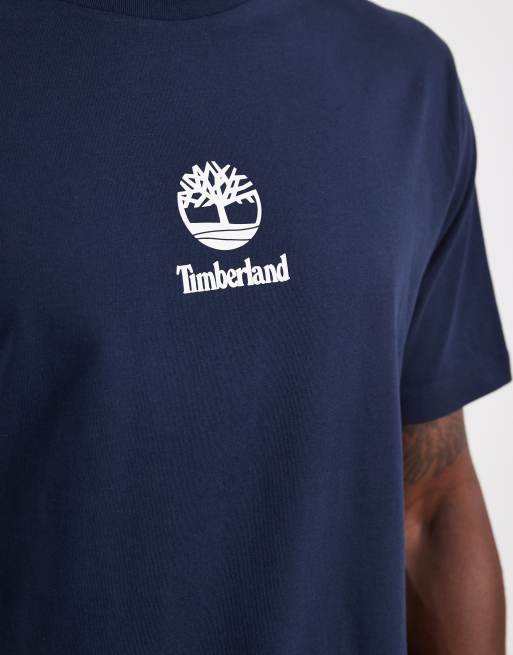 Timberland - T-shirt à manches courtes avec logo superposé imprimé - Saphir foncé, 4 de 5