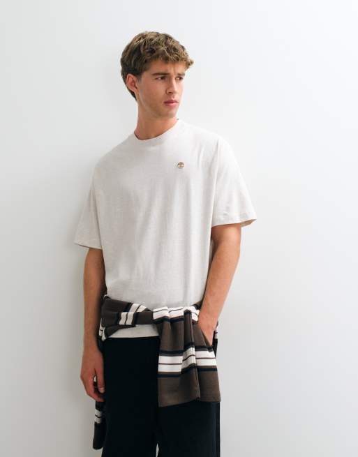 Timberland T-shirt a maniche corte (comoda) in mélange avena chiaro, 4 di 5