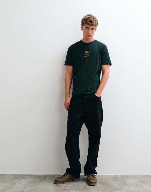 Timberland T-shirt a maniche corte con logo stampato impilato in scarab, 4 di 5