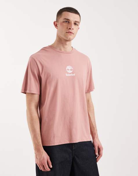Timberland - T-shirt a maniche corte rosa cenere con stampa del logo - view 1