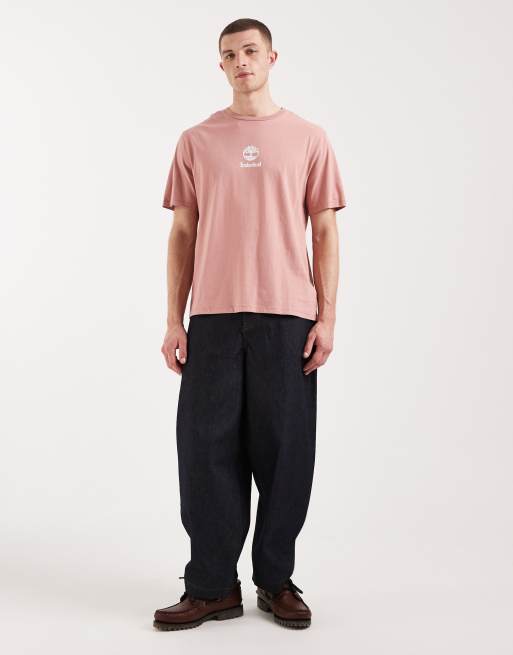 Timberland - T-shirt a maniche corte rosa cenere con stampa del logo, 2 di 5