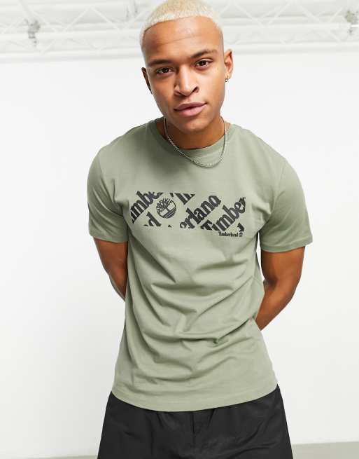 Timberland - T-shirt avec logo à effet linéaire - Vert olive