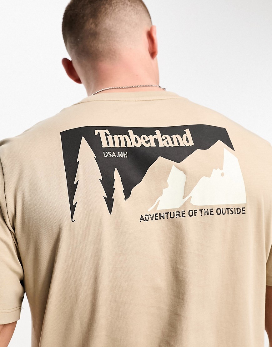 T-shirt beige con stampa di montagne sul retro-Neutro - Timberland T-shirt donna  - immagine3