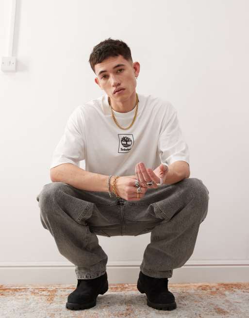 Timberland - T-shirt bianca oversize con stampa di montagne - In esclusiva per ASOS