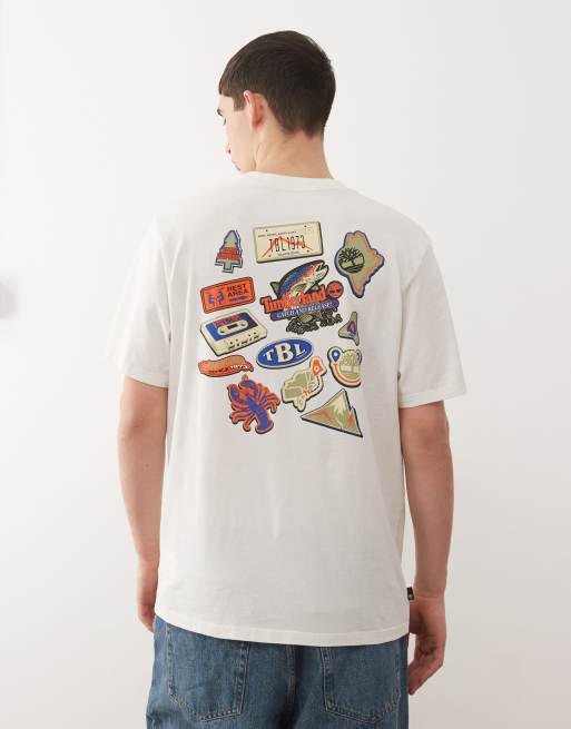 Timberland - T-shirt bianca vintage con stampa di magneti sul retro, 1 di 5