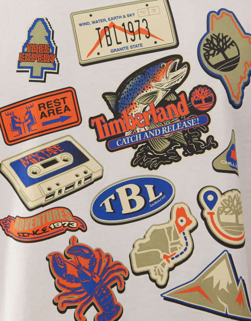Timberland - T-shirt bianca vintage con stampa di magneti sul retro, 5 di 5