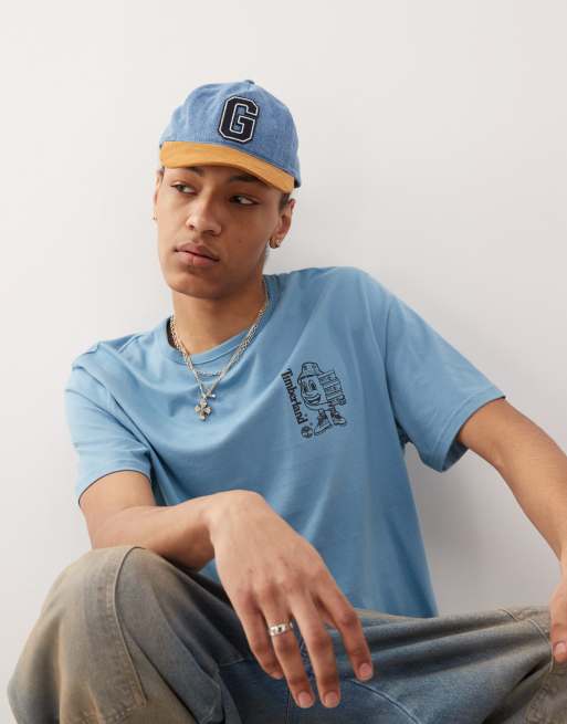 Timberland – T-Shirt in Blau mit Schuhbox-Logoprint auf der Rückseite, 4 von 4