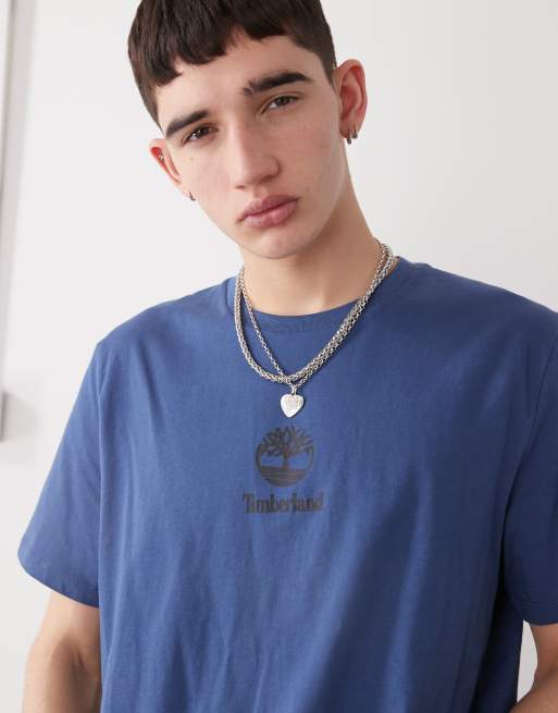 Timberland – T-Shirt in Marineblau mit mittigem Logo-Aufnäher, 3 von 4