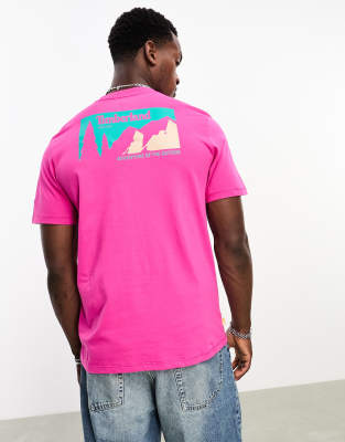 Timberland t-shirt in mountain back print in pink | ASOS