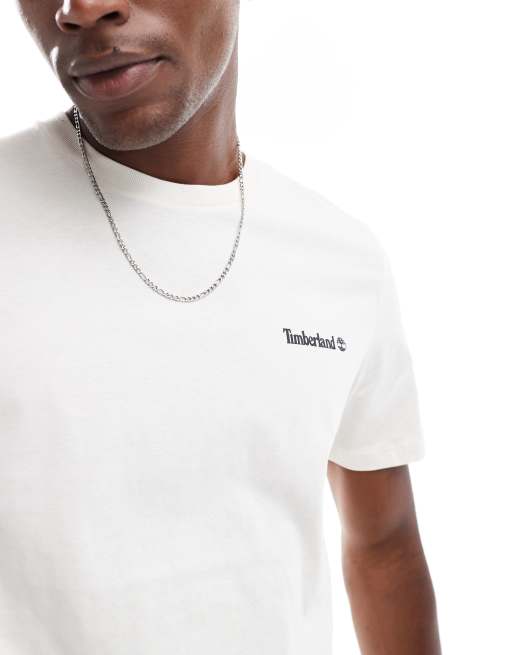 Timberland - T-shirt met klein geschreven logo in gebroken wit, 4 van 4