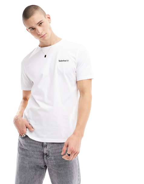 Timberland - T-shirt met klein geschreven logo in wit - view 1