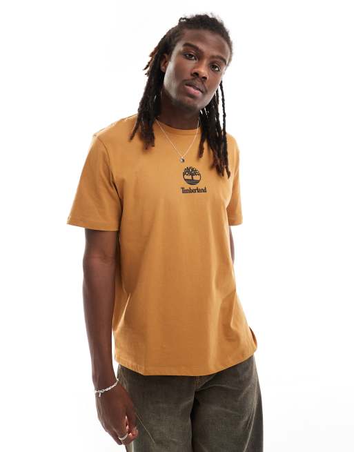 Timberland - T-shirt met klein logo in het midden in tarwebruin