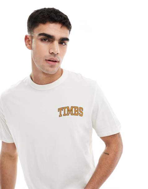 Timberland - T-shirt met korte mouwen en grafische Timbs-print op de borst in vintage wit - view 1