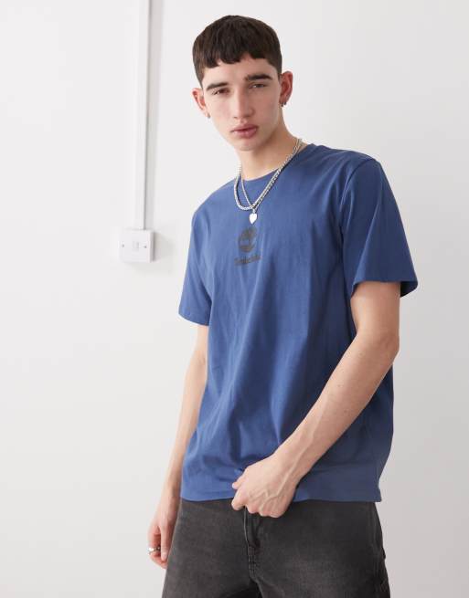 Timberland - T-shirt met logobadge in het midden in marineblauw