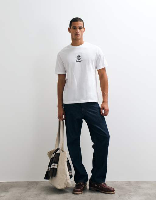 Timberland T-shirt met Print Stack-logo en korte mouwen in wit, 3 van 5