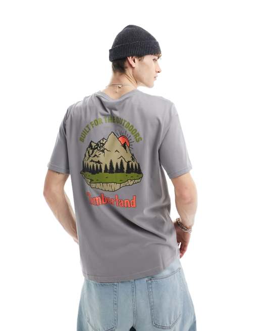 Timberland - T-shirt oversize avec imprimé paysage montagneux au dos - Gris