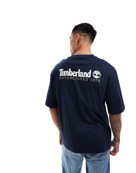 Timberland - T-shirt oversize avec large logo manuscrit imprimé dans le dos - Bleu marine - view 1