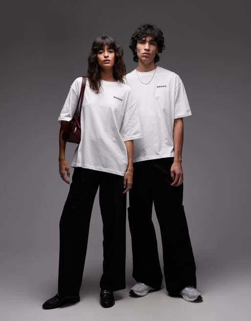 Timberland - T-shirt oversize bianca con stampa del logo ovale sul retro, 2 di 4