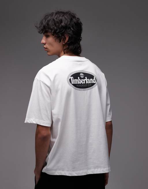 Timberland - T-shirt oversize bianca con stampa del logo ovale sul retro, 3 di 4