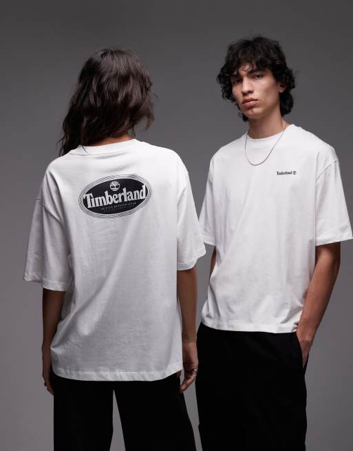 Timberland - T-shirt oversize bianca con stampa del logo ovale sul retro, 4 di 4