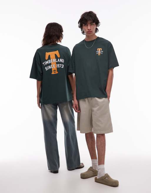 Timberland - T-shirt oversize color verde scuro con stampa 