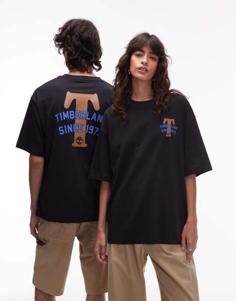 Timberland - T-shirt oversize nera con stampa "Big T" sul retro - view 1