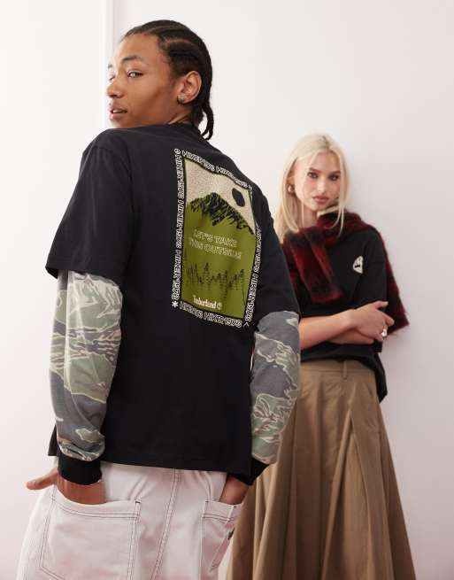 Timberland - T-shirt oversize nera con stampa grafica di montagne - In esclusiva per ASOS