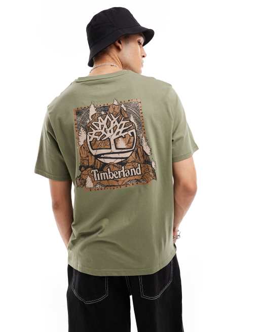 Timberland – T-shirt oversize w kolorze khaki z logo z motywem drzewa we wzór moro na plecach – tylko w ASOS