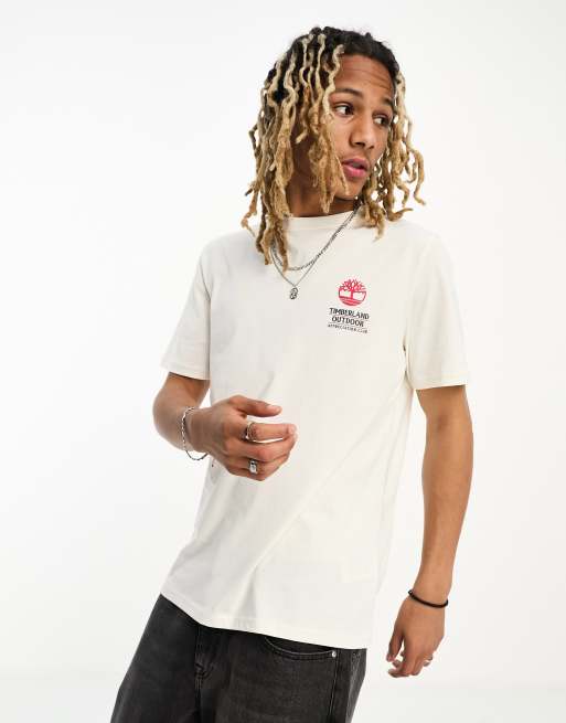 Timberland t-shirt with outdoor back print in off white