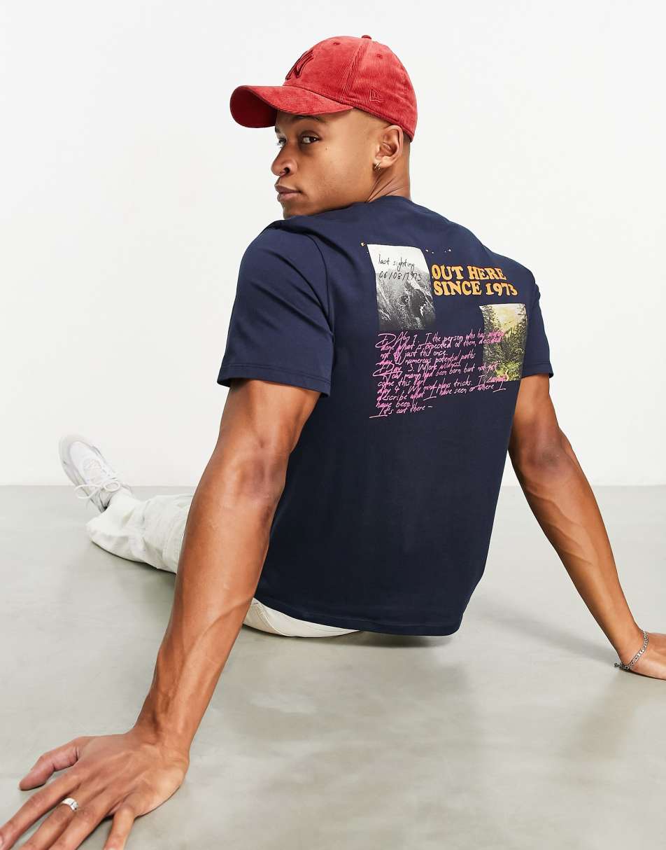 Timberland t-shirt with vintage graphic back print in navy