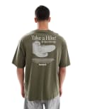[Timberland] Timberland Take a Hike back print t-shirt in green - Exclusive to ASOS Chest 39-41 Leaf green