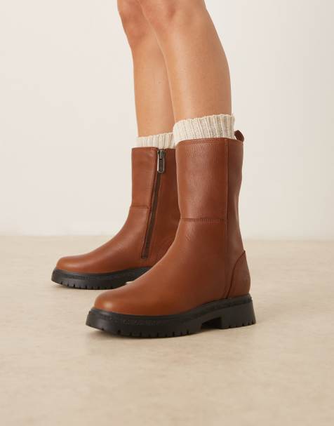 Timberland Tall - Scarponcini con zip in pelle pieno fiore color ruggine - view 1