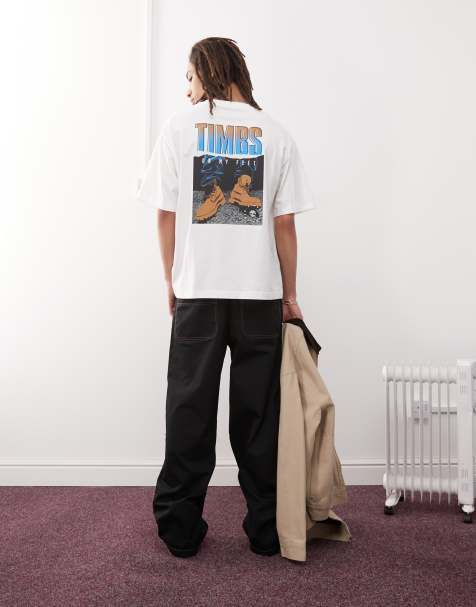 Timberland Timbs 6"" backprint oversized t-shirt in white - view 1